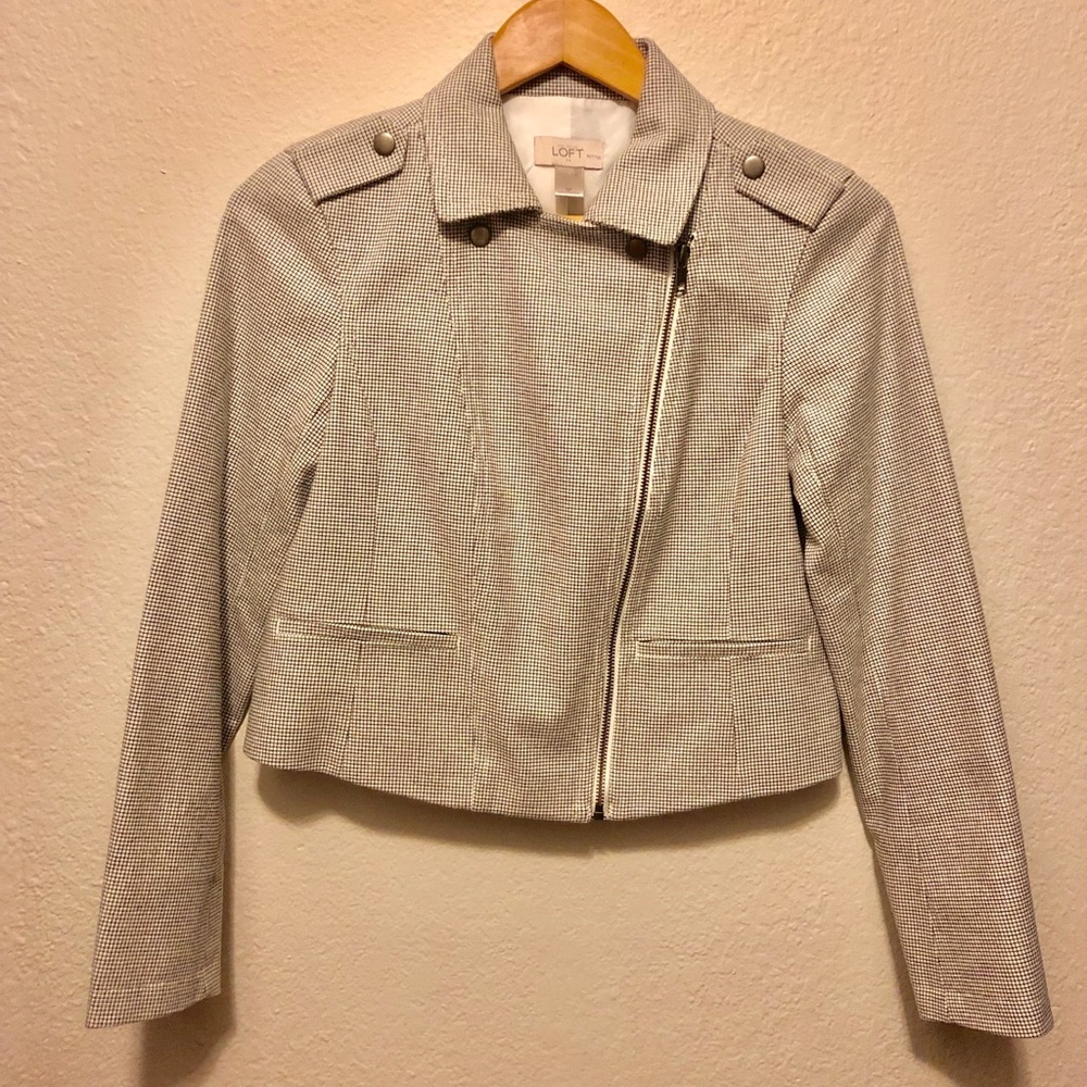 NWOT Ann Taylor Loft Checkered Moto Jacket Sz SP